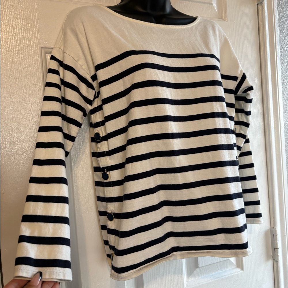 Sezane Noan Mariniere Blouse Striped Boat Neck Long Sleeve Knit Top Tee Size S